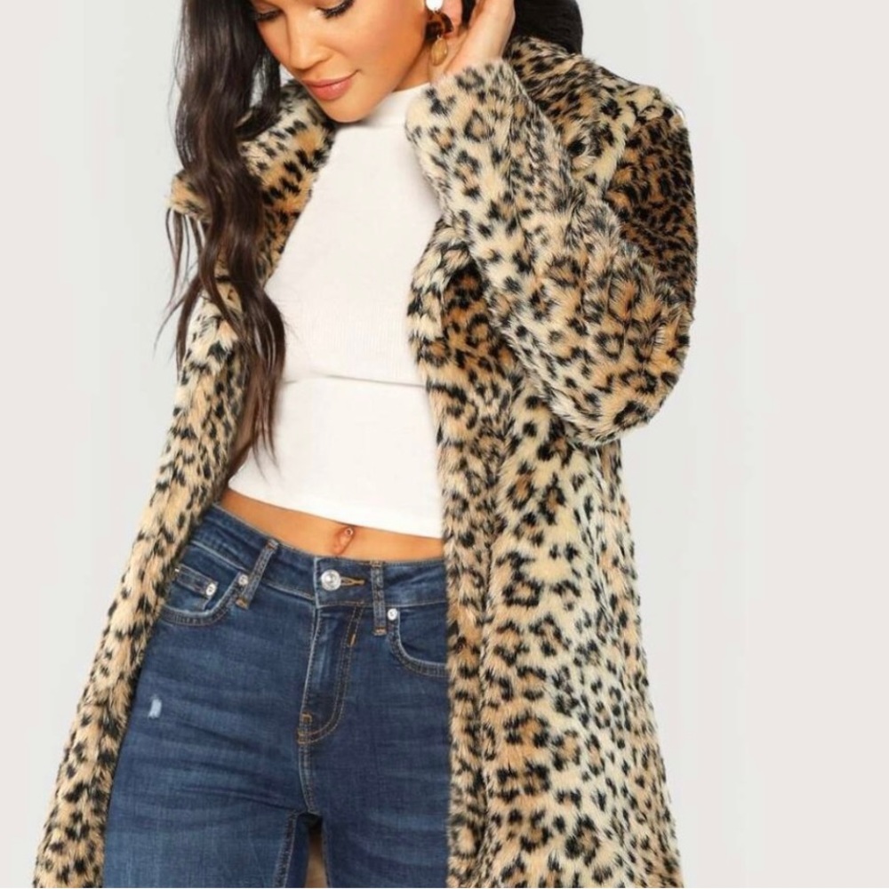 NWOT Leopard Print Faux Fur Swing Jacket